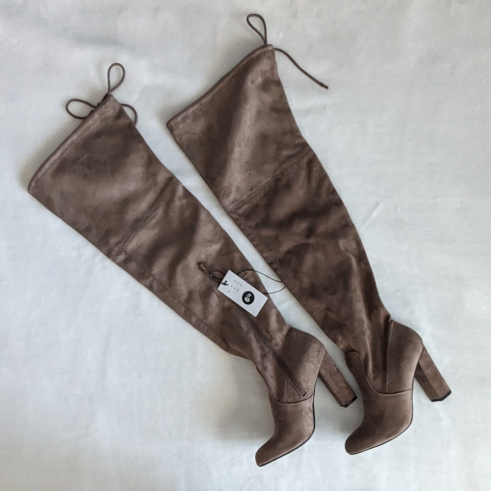 A New Day x Target thigh high block taupe heel boots 6.5 NWT